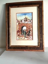 Tableau orientaliste aquarelle paysage Maroc signée