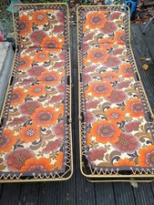 Lafuma Vintage Sun Lounger 70s Flower Power Retro Deck Chair 190x60cm France