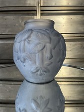 Art Déco Vase Ancien Verre Dépoli Moulé Pressé Décor Floral 1940
