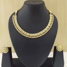 Beau 22K Plaqué Or Bollywood Indien Mariage Collier Boucles Parure Bijoux