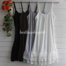 Women Cotton Lace Trimmed Full Length Camisole Slip Dress Extender 2XL Petticoat