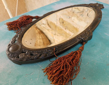 ART DECO MIROIR OVALE  GLACE BISEAUTE REGULE DECOR FLORAL A SUSPENDRE H 39 CM