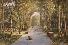 Tableau encadré paysage fagotiers forêt bois parc allée boisée 19ème huile toile