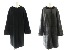 DoCLASSE THE CLASSE Reversible Light Boa Mouton Long Coat No Collar Black Ladies