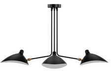 Custom Serge Mouille 3 Arm Ceiling Lamp - Black with Gold - Bulbs Not Included