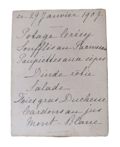 Ancien menu écrit - Écrit, 1907