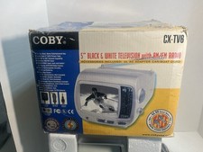Coby CX-TV6 Portable Black White Mini 5" TV AM/FM Radio & UL AC Adapter New Open