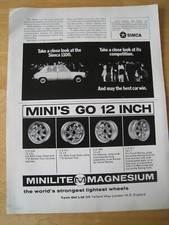 MINI'S GO 12 INCH MINILITE MAGNESIUM LIGHTEST WHEELS 1970 ADVERT A4 FILE 45