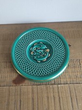 Dessous De Plat Poissons En Relief Vert Émeraude Doré Vintage Années 50/60