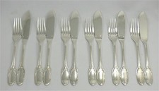 Alfénide modèle Lauriers/Rubans, 6 couverts à poisson, 12 pièces, métal argenté.