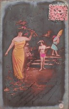 CP BIOGRAVURE WOMAN DRAPEE LITTLE GIRL BUTTERFLY ELF - 66587