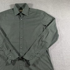 Gugliel Minotti Milano Dress Shirt Slim Fit 15.75 40 Green Print Cotton Blend