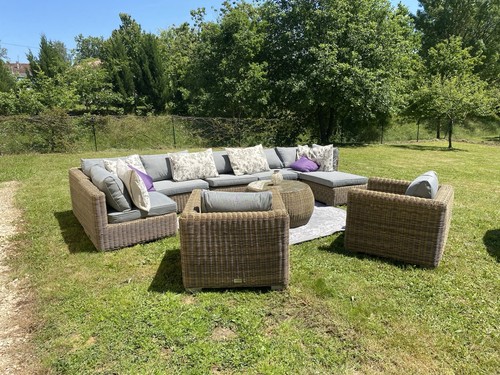 Salon jardin rotin beige - salon,
