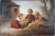 Antique Painting "Children in the Country" Oil Painting Antique Oil Painting Old
