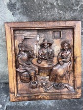 Bas-relief sculpté en bois – Scène Rustique