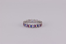 FZN Sterling Silver Colorful Cubic Zirconia Baguette Eternit Band Ring 925 Sz: 7