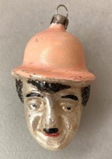 RARE Antique German Christmas CHARLIE CHAPLIN HEAD Glass Ornament