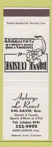 Matchbook cover auberge le - -,