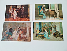4cartes postales artistiques neuves Itali(leçon de musique,antiqaire,jeu d'echec