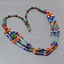 Collier bijoux perles mode bohème fait main corail rouge multi pierres 18"...