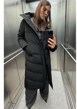 NEW ZARA WATER- AND WIND-PROOF HOODED PUFFER JACKET BLACK SIZE XS 3046/235/505