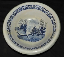 Large Salad Bowl / Hollow Dish / Antique / Earthenware 18-19th Century (Restored)