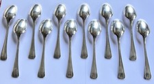 12 CUILLERES A CAFE METAL ARGENTE ALFENIDE VEGA  L 14 cm ART DECO/ CHRISTOFLE