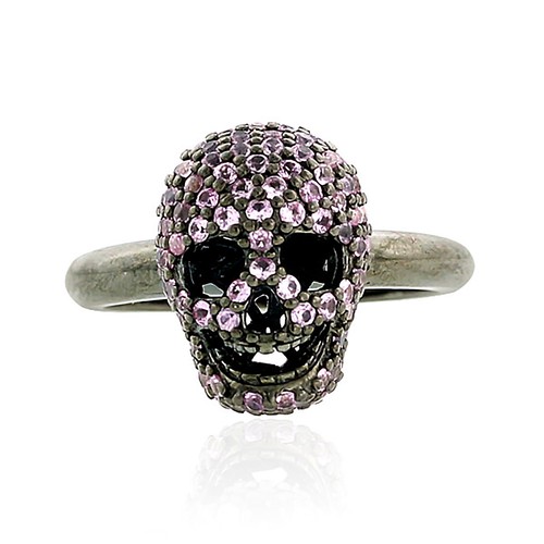 Bague crâne saphir rose pour