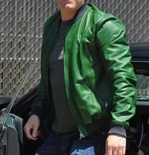 Blouson cuir bomber vert homme