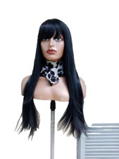 Perruque brune cheveux long avec une frange Perruque noire cheveux lisses