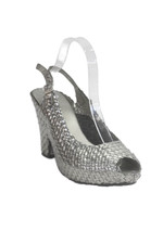 Pons Quintana Womens Woven Leather Slingback Heels Silver Size 9