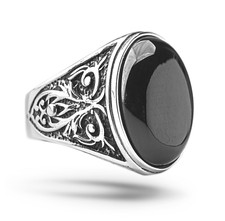 Bague en argent sterling 925 avec agate noire, pierre précieuse naturelle,...