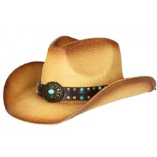 Chapeau Cowboy Marron et Turquoise en Paille Prestige Rodeo-Taille unique
