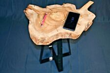 Mini Table Basse en Bois Massif Exotique Orme Base de Métal Env. 45x29x52x6cm