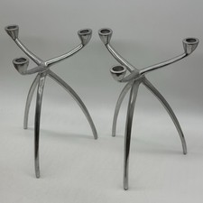Candelabra Aluminum Space Age Tripod MCM Design 3 Leg Candle Holder Pair