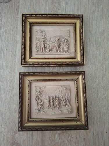 Paire tableaux bas relief - paire,