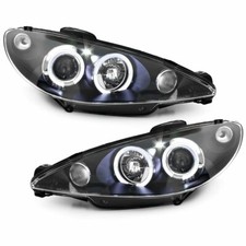 2 FEUX PHARE AVANT ANGEL EYES LED A FOND NOIR PEUGEOT 206 PHASE 2