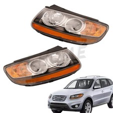 Pair Headlights Assembly Headlamps For 2007-2012 Hyundai Santa Fe 6 Pin Halogen