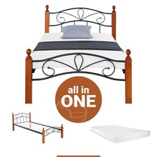 Lit métal matelas cadre de sommier à lattes 90x200 simple noir bois Homestyle4u