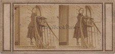 Girl with Bird Cage to Locate Stereo Vintage Albumin c 1860