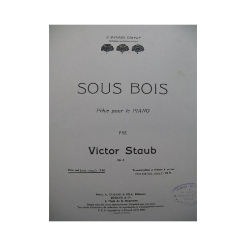 Staub victor sous bois piano - sous,