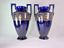 Vase Boch Keramis 1890 Amphore Belgique Antique bleu Sèvre x2