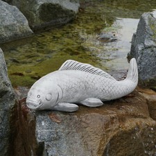 Statuette en pierre carpe koï poisson H.22 cm 22 x 68 cm gris 18 kg béton rés...