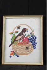 1 X Ancien Broderie Dans Cadre Photo 31,7 x 25,6 x 2cm Cadre Bois Vieux