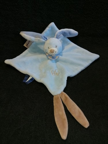 Doudou plat lapin bleu - , attache