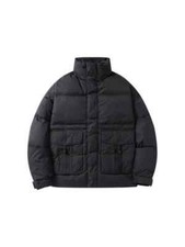 Blouson D'Aviateur Duvet Sintetique Mode Homme Noir Court Poches à Capuche