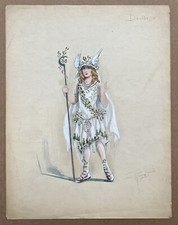 Dessin Ancien Maurice Peras Maquette Costume Femme Druide Théâtre Opéra