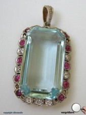 Aquamarine Pendant * Pendant with Aquamarine 18.28 CT in 750 Gold Rubies Certificate"