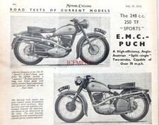 E.M.C.-PUCH '250 TF Sports' 248cc Motor Cycle : 1952 Magazine Report Clipping