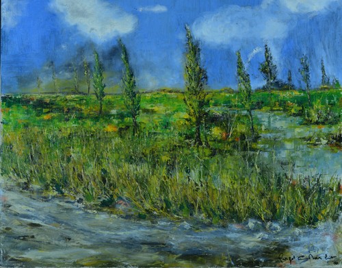 Tableau ancien paysage arboré